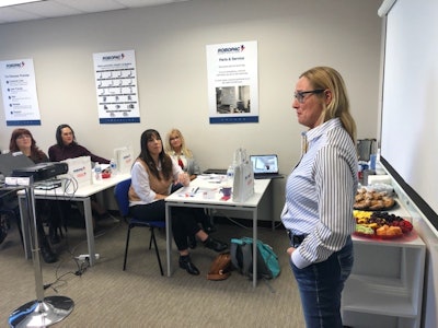 Carla Thorne from Paragon Films offers the class insights into the materials used on the machinery.