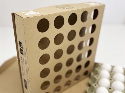 The pack features perforations and holes to accommodate variations in egg sizes while improving stacking stability and protection during transit.