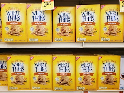 Mondelēz's Wheat Thins and Aldi's Thin Wheats have a similar golden box.