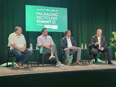 Jim Marcinko of WM (L), Justin Davis of AMP (CL), Joaquin Mariel of Balcones Recycling (CR), and Jeff Snyder of Rumpke (R).