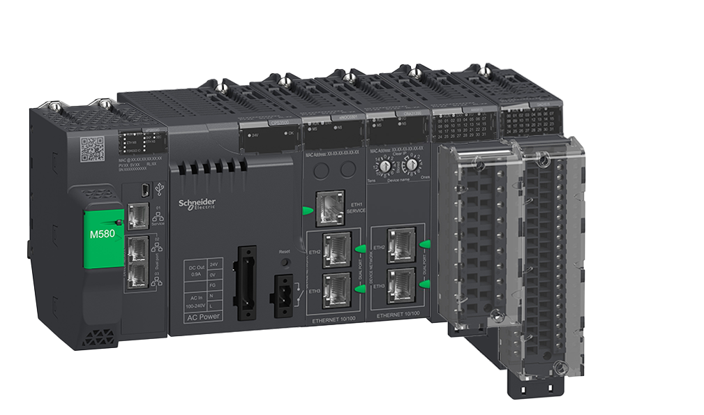Modicon IIoT-native PLCs manage complex interfaces, with embedded functional safety and cybersecurity.