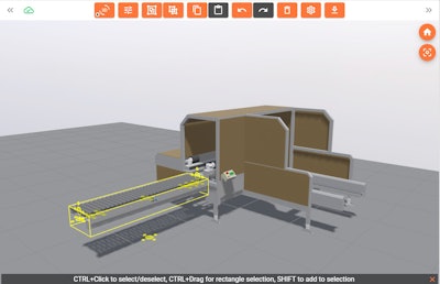 Add the next module: Driven roller conveyor added using snap-to-fit function With the case erector in place, the next module - a driven roller conveyor - is selected and configured. With the built-in snap function, it connects seamlessly and precisely to the previous module.