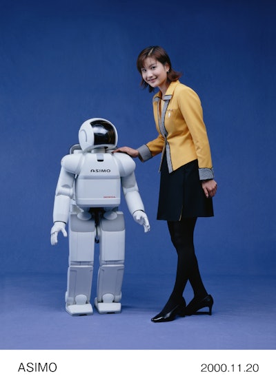 Honda's ASIMO debuted in 2000 after about 14 years of development across previous humanoid robot designs.