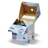 Interior view of the CleanClose carton showing the specialty fold-and-glue structure and audible “click” closure for child resistance.