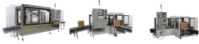 From left: BEL300 Random Case Sealer, BEL625 Robotic Case Sealer, BEL615 Case Erector.