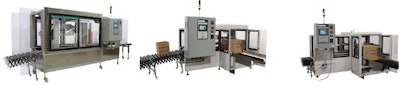 From left: BEL300 Random Case Sealer, BEL625 Robotic Case Sealer, BEL615 Case Erector.