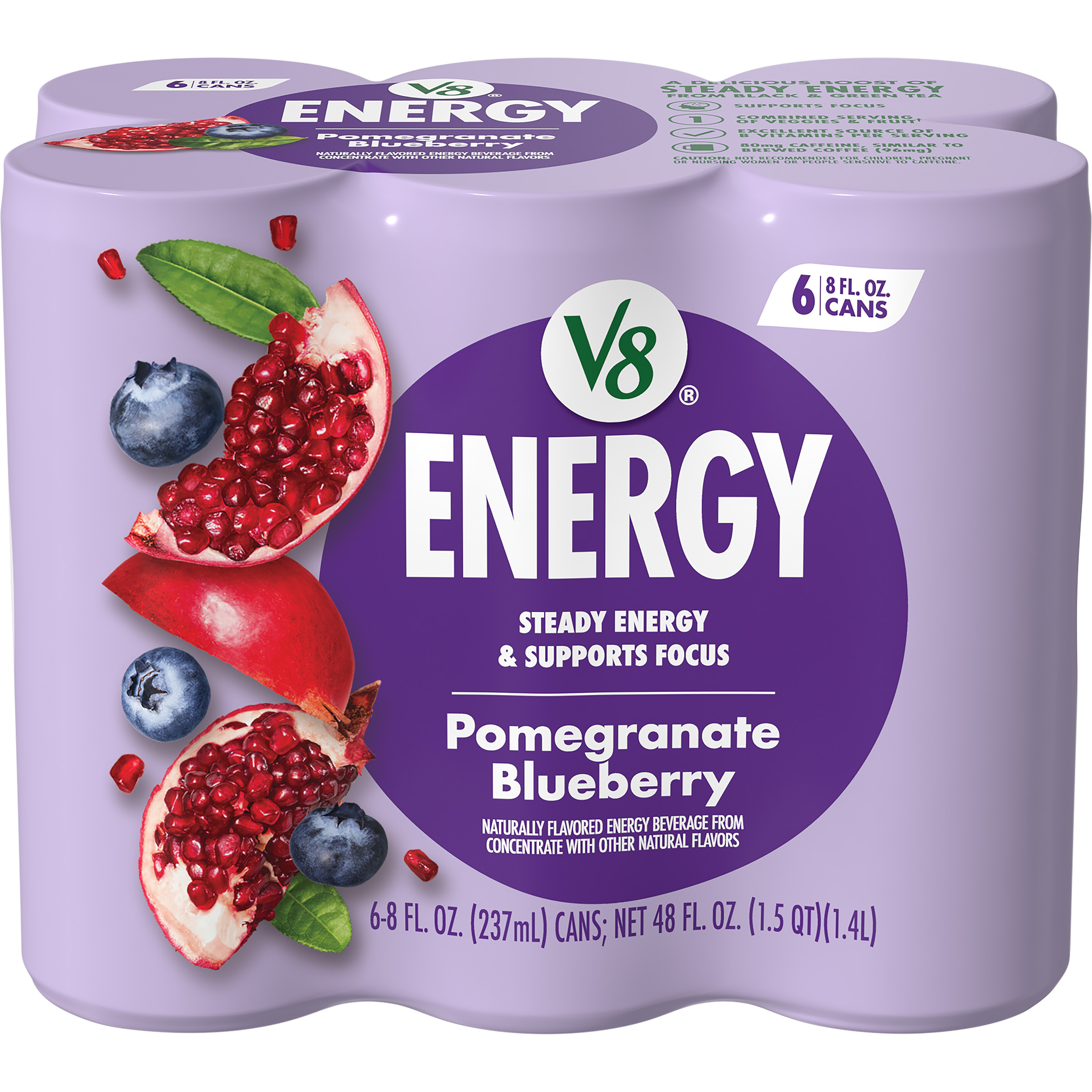 V8 Energy's new package design features simplified and focused fruit imagery and flavor-specific coloring.