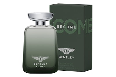 Designed with sustainability in mind, the Bentley Become package features recycled glass, a biodegradable tint, and an FSC-certified paper carton.