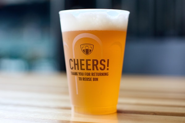 A reusable cup from Bold Reuse’s pilot program encourages fans to return it for cleaning and reuse at Portland sports venues.