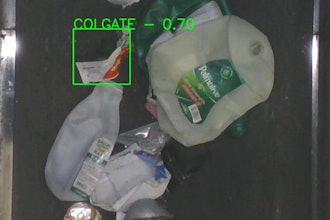 Glacier’s AI system identifies a Colgate toothpaste tube on a Material Recovery Facility (MRF) conveyor line. The system uses optical and material recognition to distinguish HDPE tubes from other plastics, verifying how often they are captured in the recycling stream.