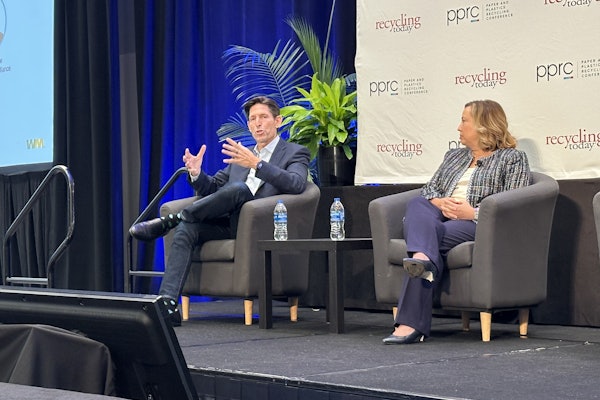 Jeff Fielkown (left), CEO of the Circular Action Alliance, and Lynn Dyer, Executive Director of AMERIPEN, agree that when EPR is done carefully, with adherence across brand producers, recycled material end markets can look a lot more stable and attractive.