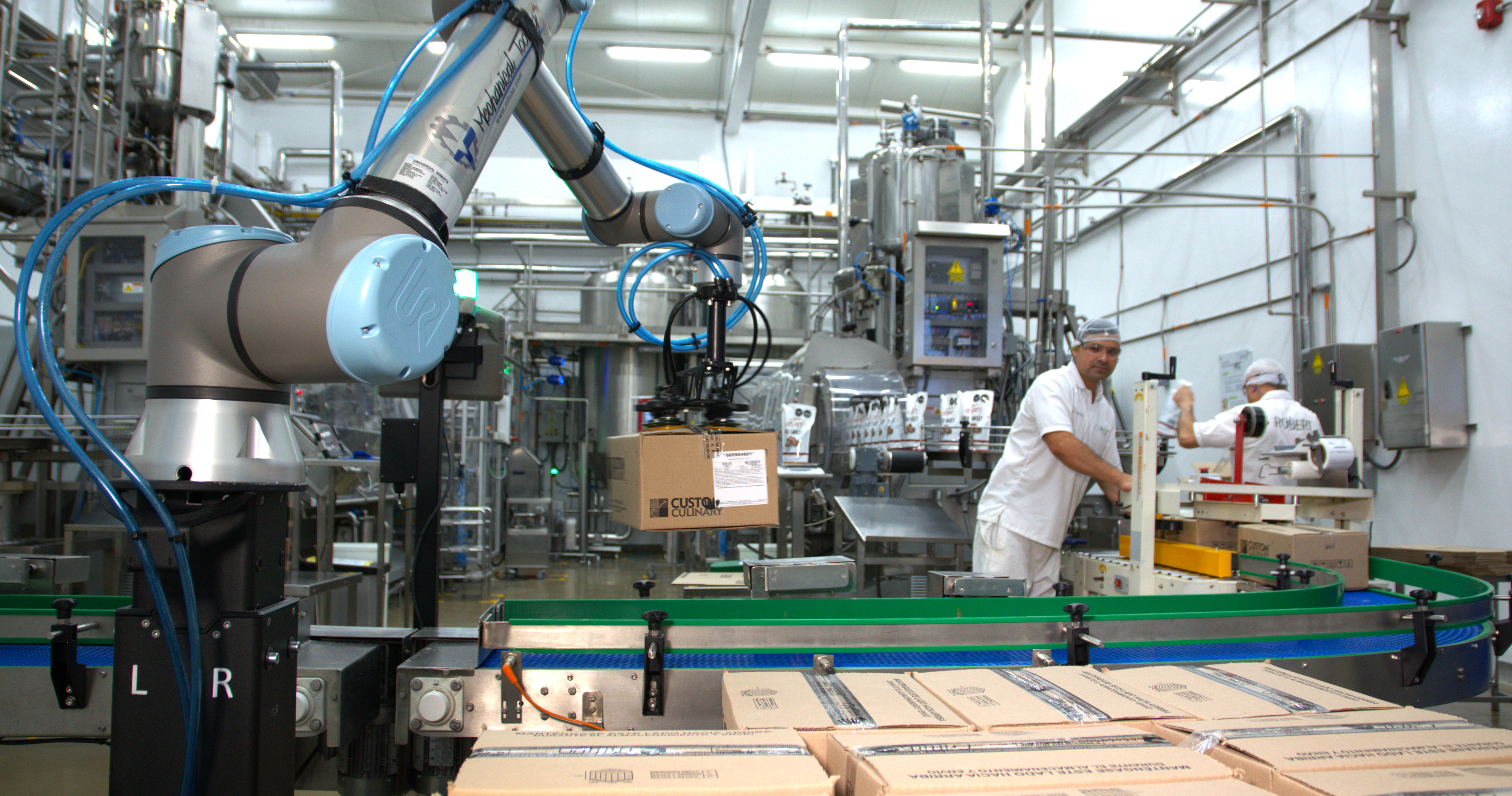 Griffith Foods&rsquo; robotic cell operates with two synchronized production lines capable of handling diverse SKUs reliably and efficiently.