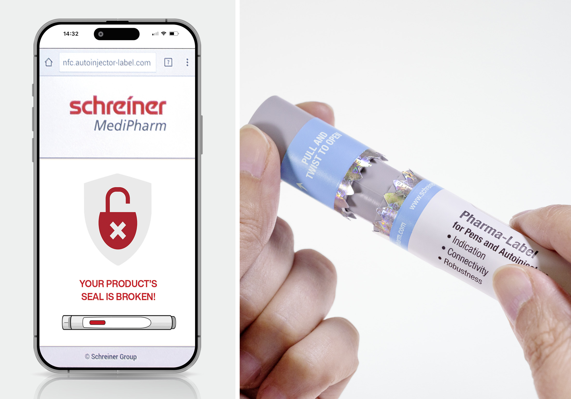 Schreiner MediPharm&rsquo;s labels include digital first-opening indication. The labels wrap around part of the cap of an autoinjector or pen to prompt an irreversible digital sealing function. During the smartphone scanning process, an automatic check is performed to verify that the product is still intact.