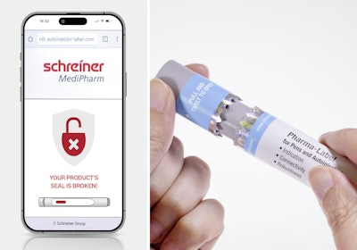 Schreiner MediPharm’s labels include digital first-opening indication. The labels wrap around part of the cap of an autoinjector or pen to prompt an irreversible digital sealing function. During the smartphone scanning process, an automatic check is performed to verify that the product is still intact.