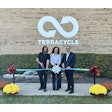 (l. to r.) Tom Szaky and Jen Eichorst of TerraCycle and Aurora, Ill., Mayor John Laesch cut the ribbon at the grand opening of TerraCycle’s new North American Operations Center in Aurora.