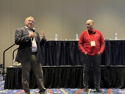 Jerry Plessing (left) digital solutions architect, and Lance Fountaine, CPG industry consultant (formerly with Cargill), presented Rockwell's vision for selling packaging line modernization up through your orgnaizaiton.