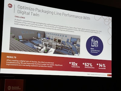 A canned beverage manufacturer used a digital twin of its case and tray packing line to diagnose a persistent “yo-yo effect” fault. By testing virtually instead of on the live line, the team accelerated troubleshooting 10×, reduced downtime by 52%, and improved OEE by 14%.