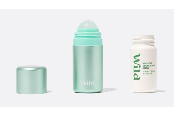 Wild’s new refillable roll-on deodorant pairs a sleek, reusable aluminum case with a compostable, bio-based refill.