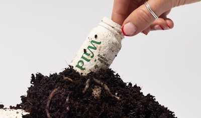 The 50-mL refill package is made from PHA, a bioplastic resin made from waste biomass. The home-compostable material breaks down in the soil within a year.