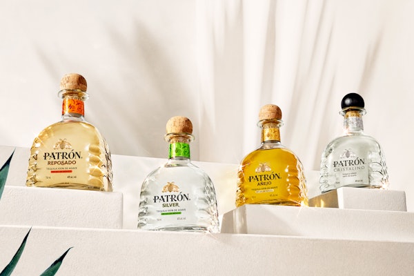 Patrón's new bottle design covers its core portfolio of tequilas, including silver, reposado, añejo, and extra añejo.