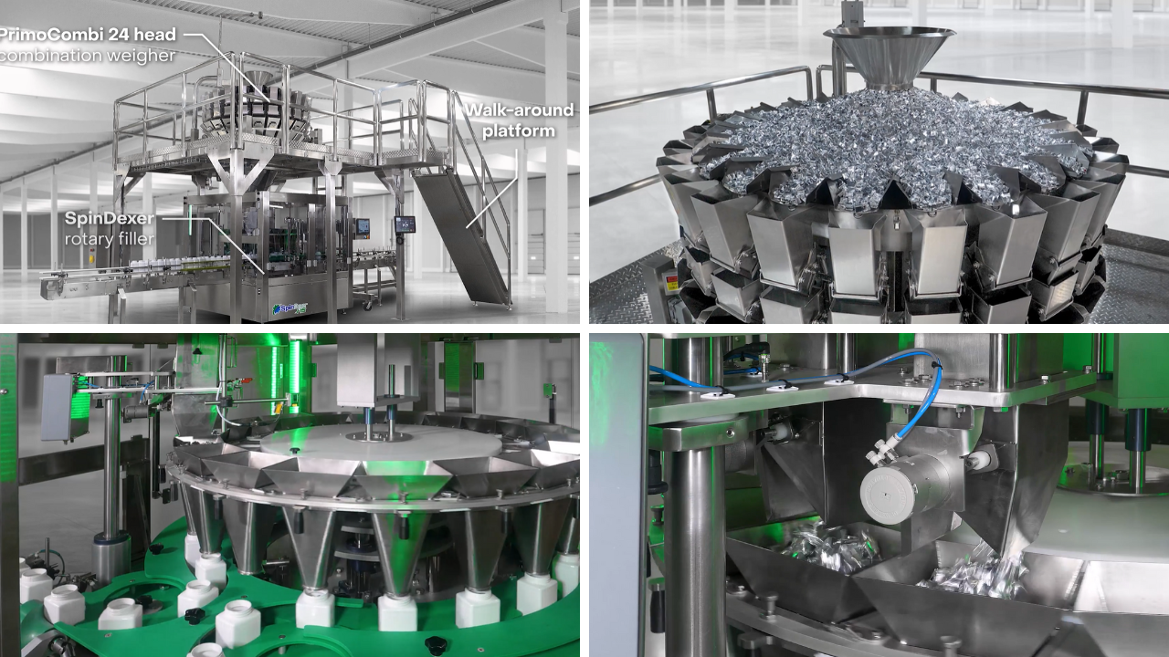 WeighPack Systems' High-Speed Rigid Container Weigh Filling System with PrimoCombi & Spindexer HS