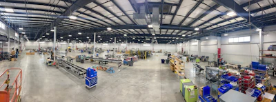 An interior panorama photo of Shuttleworth's manufacturing facility.