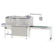 Stainless steel industrial packaging machine with control panel and conveyor system