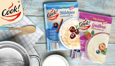 Friessinger Mühle is using recyclable NexPlus Advanced barrier paper to create a three side-sealed pouch for the cream of wheat and rice pudding products for European discount grocery chain NORMA.