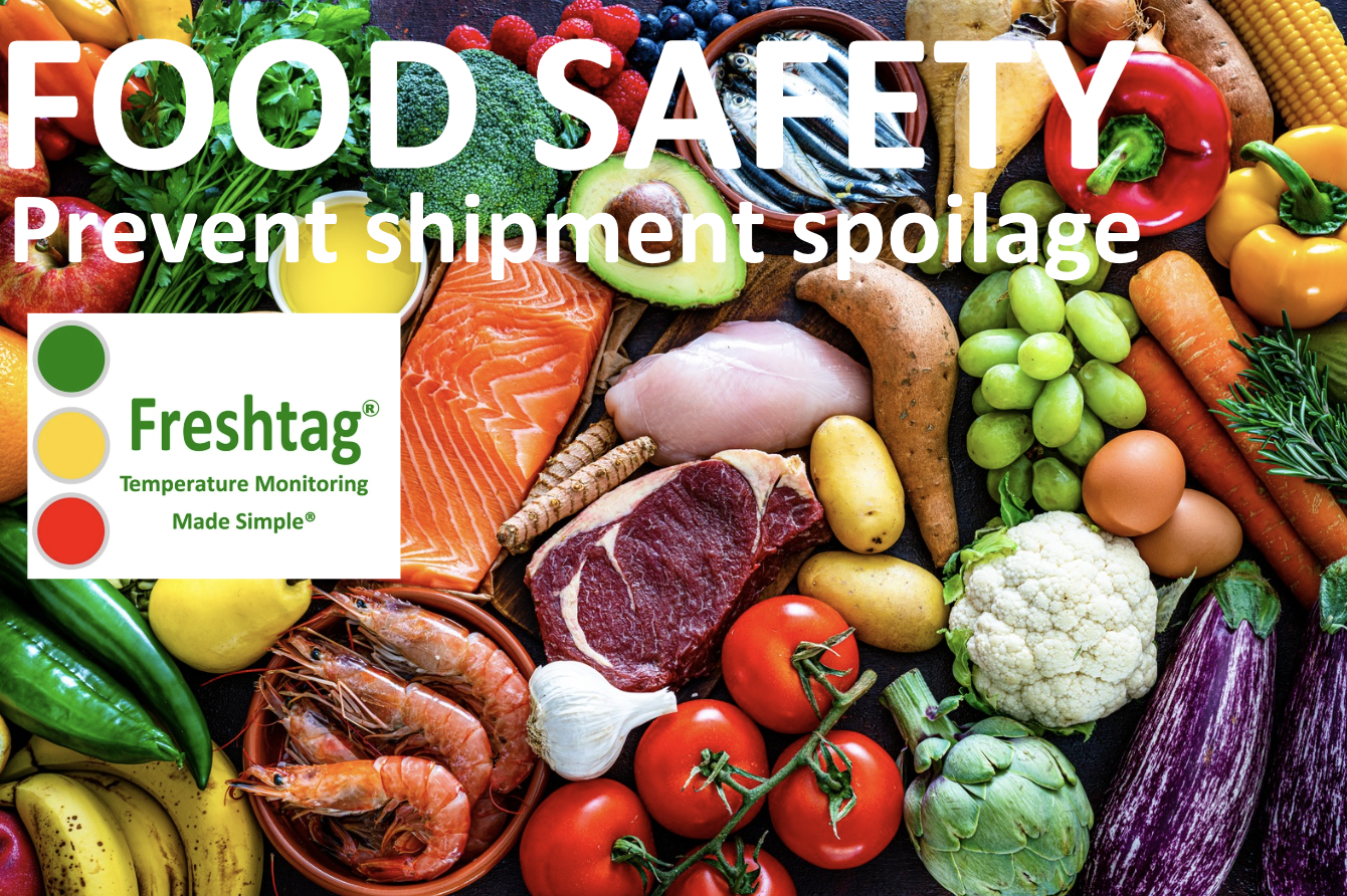 Freshtag food safety temperature monitoring logo with fresh produce and proteins