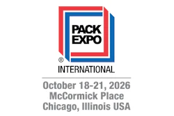 Pack Expo International logo with red and blue geometric design, October 18-21, 2026 at McCormick Place Chicago