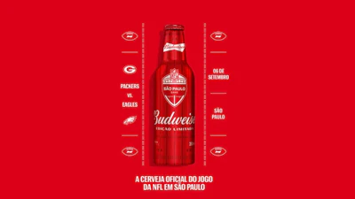 The bottle was developed by Trivium for Budweiser (Brazil) to commemorate being the official sponsor of the first NFL game held in São Paulo, Brazil against the Philadelphia Eagles and Green Bay Packers.