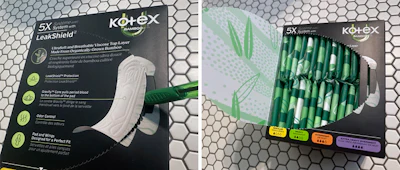 The carton’s embossed back panel directs finger placement (demonstrated with a green pen here) to a perforated opening feature; once opened, the dual-panel design creates a wide aperture that exposes product orientation, interior print, and the integrated window.
