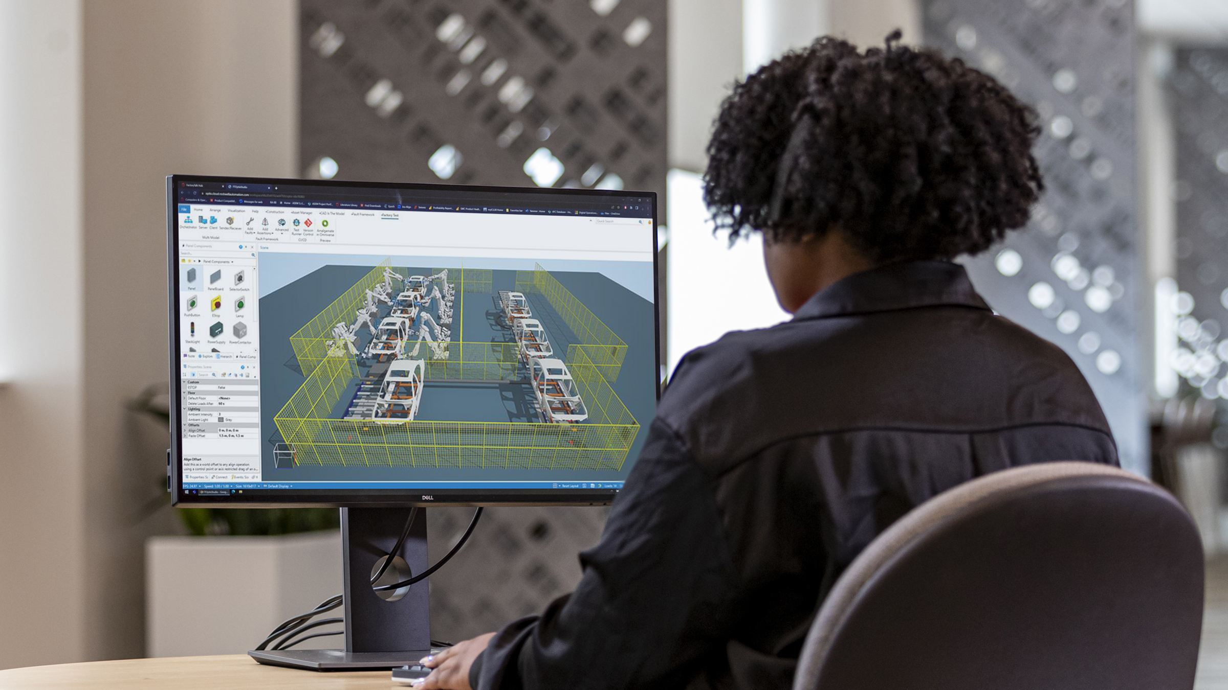 The Emulate3D tool is a key component of URC digital twin and virtual simulation software that is used to design, simulate, and virtually commission robot cells before they are physically installed for opportunities to test designs of automated systems offline earlier in the project lifecycle.