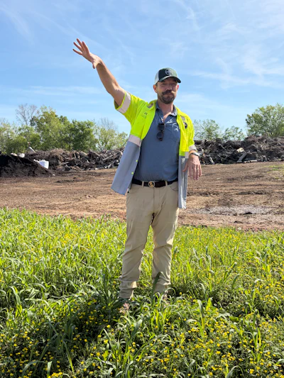 Clay Ezell, co-owner of The Compost Company, speaks during a tour at SPC Impact in Nashville, where he emphasized the role of composting in waste diversion, noting, “Our reason for being is to keep material out of the landfill that otherwise could be composted.”