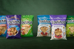 The updated packaging (right) uses a cream-colored background to create visual cohesion across the Tostitos portfolio.