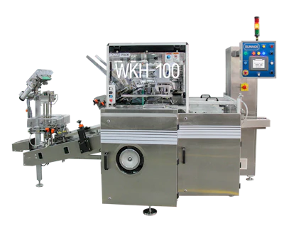 ELMACH's WKH 100 pharmaceutical packaging machine with integrated filling and cartoning system.