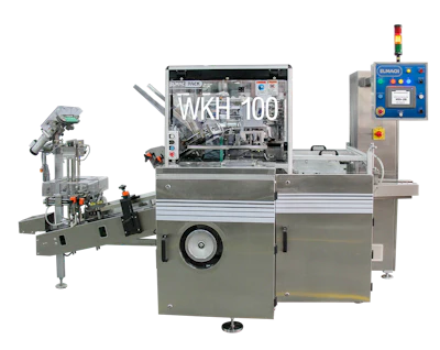ELMACH's WKH 100 pharmaceutical packaging machine with integrated filling and cartoning system.