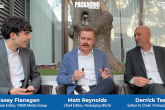 (from left) Casey Flanagan, PMMI Media Group; Matt Reynolds, Packaging World; Derrick Teal, ProFood World