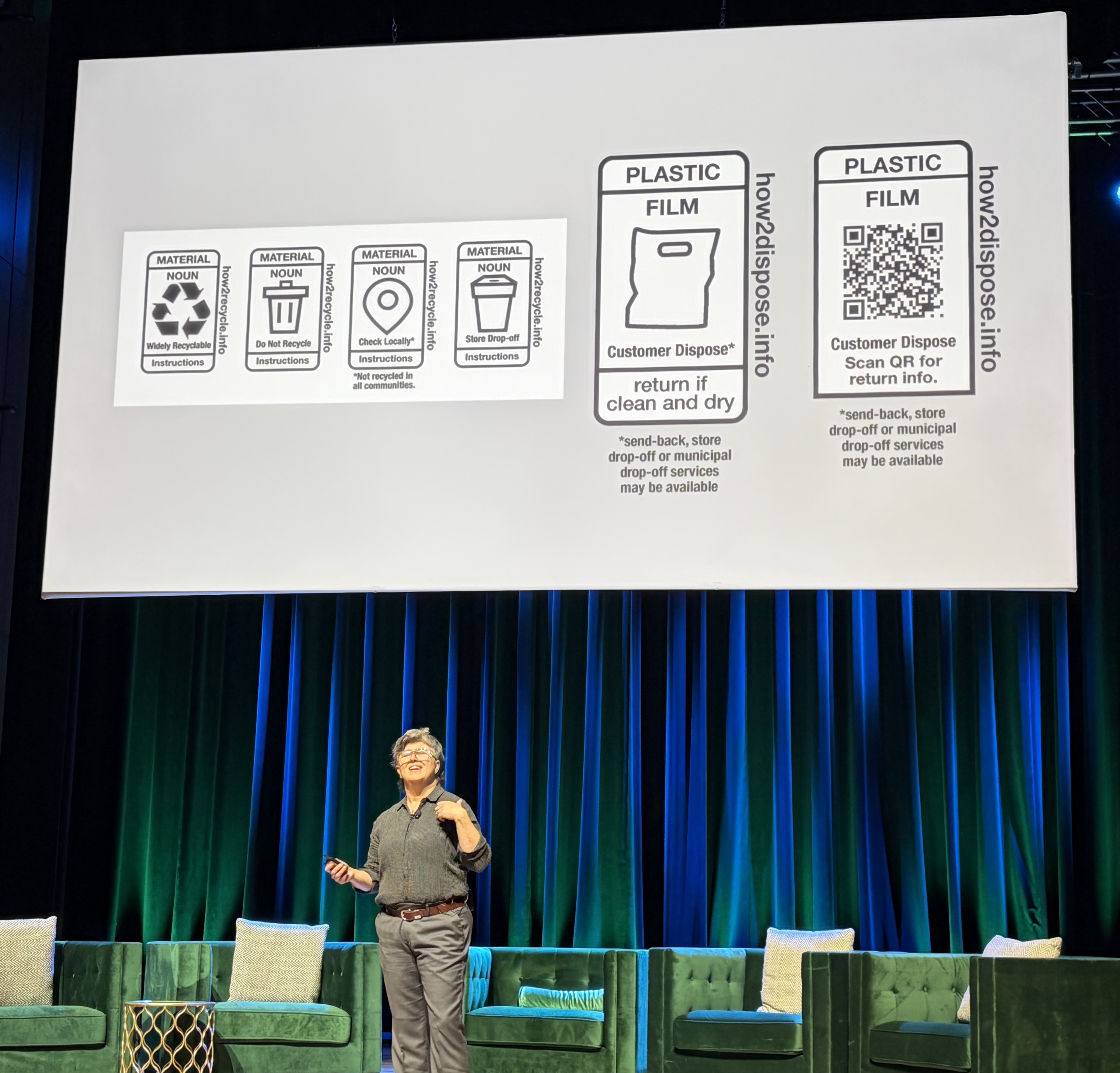 Brandi Parker, founder and consultant at Parker Brands, presents new How2Recycle label designs aimed at guiding consumers across expanding flexible film recovery pathways.