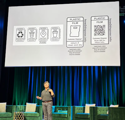 Brandi Parker, founder and consultant at Parker Brands, presents new How2Recycle label designs aimed at guiding consumers across expanding flexible film recovery pathways.