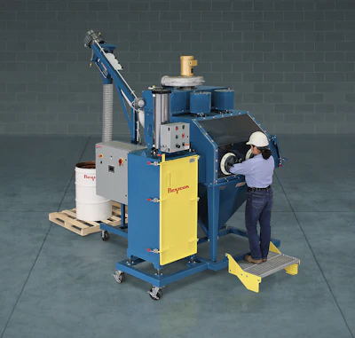 FLEXICON integrated glove box, bag compactor, and flexible screw conveyor ensures efficient, dust-free transfer from hand-carried bags or containers.