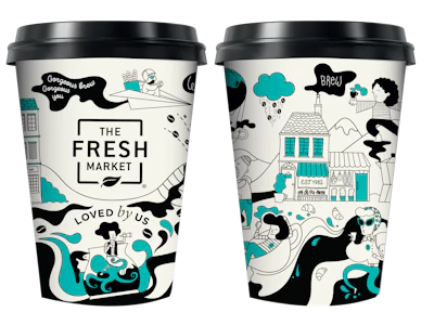 Designed as an extension of The Fresh Market’s experiential store atmosphere, the retailer’s redesigned coffee cup uses whimsical illustration and hidden visual details to turn a simple grab-and-go cup into a storytelling vehicle for the brand.