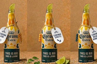 The design references Rio’s beachfront culture and is intended to function both as beverage packaging and as a collectible souvenir linked to Rio.