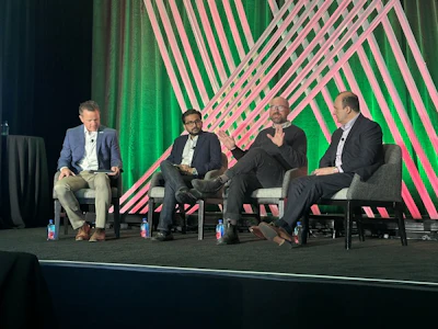 (L to R) John Nygaard of Glenroy, Inc., Raj Bagaria of GDB Circular, Patrick Keenan of General Mills, and Teo Medellin of Procter & Gamble