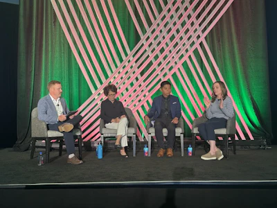 (L to R) Matt Reynolds of Packaging World, Suzanne Shelton of ERM Shelton, Mike Roxas of Ahold Delhaize USA, Molly Campbell of Campbell's