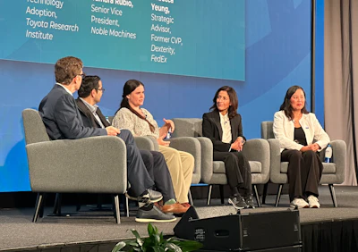 (L to R) Brian Heater of A3, Ani Kelkar of McKinsey & Company, Erin McColl of Toyota Research Institute, Elizabeth Samara Rubio of Noble Machines, Rebecca Yeung of Dexterity