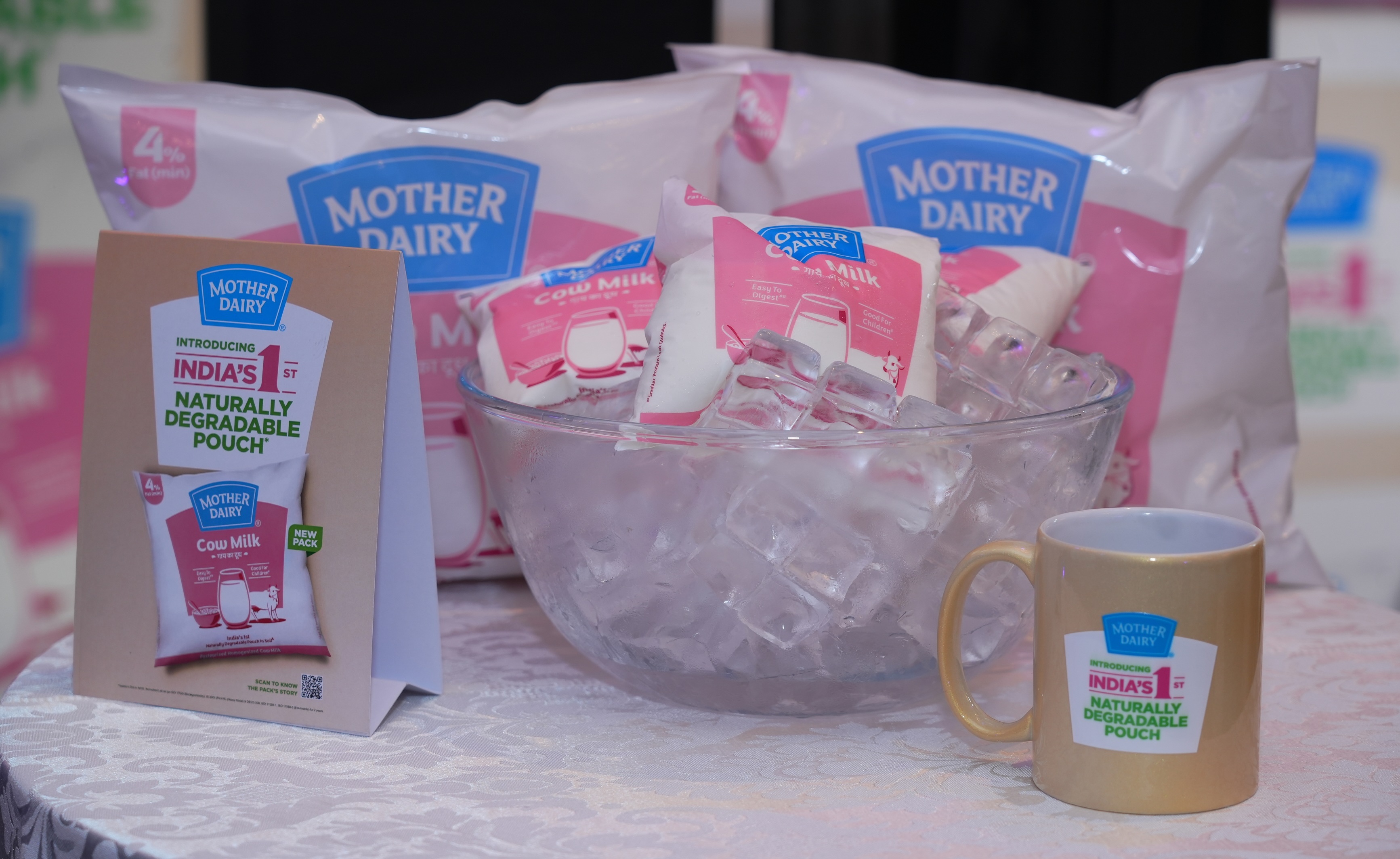 At the launch event, Mother Dairy showcased its new Cow Milk pouch in both individual and multipack formats. The pouch's pink-and-white design is part of a broader refresh of the company&rsquo;s milk portfolio.