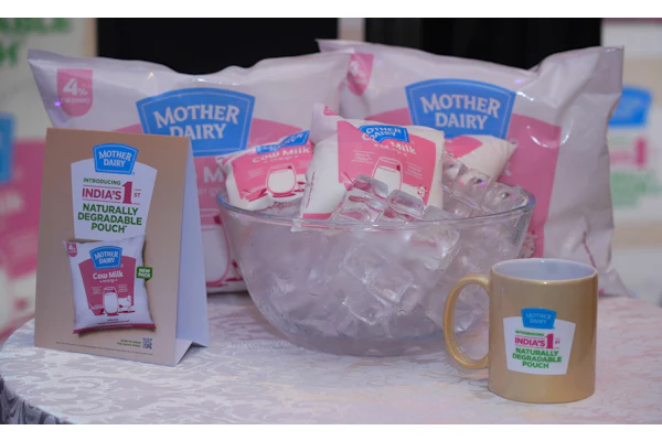 At the launch event, Mother Dairy showcased its new Cow Milk pouch in both individual and multipack formats. The pouch's pink-and-white design is part of a broader refresh of the company’s milk portfolio.