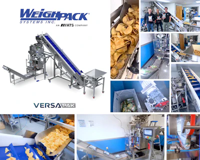 WeighPack Systems delivers compact & efficient potato chips packaging system featuring PrimoLinear® V5 Net Weigher and VersaPak™ Tabletop VFFS Bagger.
