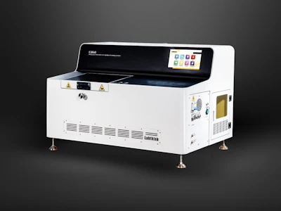 Labthink automated laboratory analyzer with white exterior, black control panel, and touchscreen display on gray background
